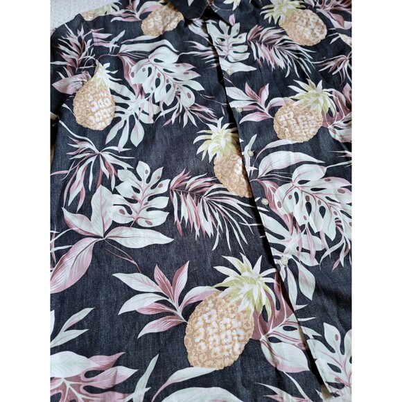 VTG Reyn Spooner Reverse Print Pineapple Aloha Hawaiian Shirt Men's Black XL USA - Picture 4 of 5